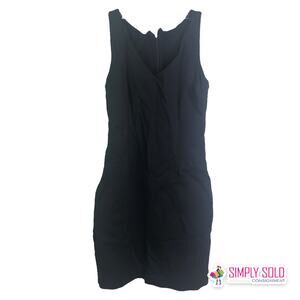 Three Dots Women Sz S Little Black Dress Sleeveles Black V-Neck Back Zip Stretch